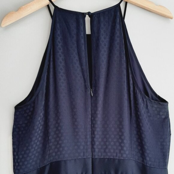 BANANA REPUBLIC Halter Waist Defined Fit & Flare Dot Knee Length Dress Navy Sz 8 - Picture 11 of 14